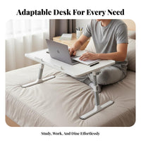 Space-Saving Folding Laptop Table with Device holder adaptable Foldable Bed Tray with beverage Holder Lightweight Lap Desk No Assembly Required for Students, telecommuting Workers, Bedroom, Dorm Room, Home Office, Floor