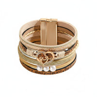 Mother Child Heart Bracelet Layered Design Secure-Fastening Clasp Wrap Bracelet