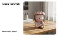 Nordic Design Fairy Head Flower Pot Artistic Figurine Cartoon Girl Head Planter Elegant Design for Office