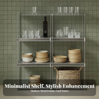 Brushed Finish Multi-Tier Shelving Unit Sturdy Metal Frame urban Etagere Minimalist Design Display Rack Easy to Assemble for Decor aficionados, Interior Designers, Entryway, Office, Living Room, Bedroom