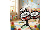 White Drumheads Kids Floor Drum Instrument Red Drums Standing Toy Drum Set Black Stand Star Print for Children