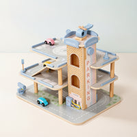 Pastel Wooden Parking Garage Playset Parking Garage with Ramps Smooth Play Set Compatible for Children, Toddlers, Daycare