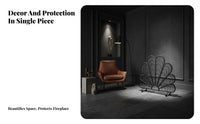 Peacock Fireplace Screen Handcrafted Freestanding Fireplace Cover Easy Assembly Wrought Iron Mesh Screen for Families with Children, Pet Owners