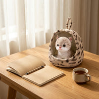 Soft Soft Cat with Bed Cute Stuffed Cat in Nest Embroidered Toy Warm for Collectors