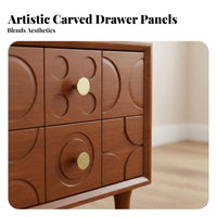 Nordic Design Carved 2-Drawer Nightstand Mid-Twentieth Century-Century Modern Aesthetic Carved 2-Drawer End Table Versatile Use Bedside Cabinet Brass Knobs for Homeowners, Apartment Dwellers, Adults, Guest Room, Hotel, Entryway