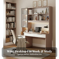 Desk with Bookshelf Combo Multi-functional Desk Bookshelf Combo Workstation with Shelves Drawers Cabinet Solid Wood Suitable for Students Adults Bedroom Home Office
