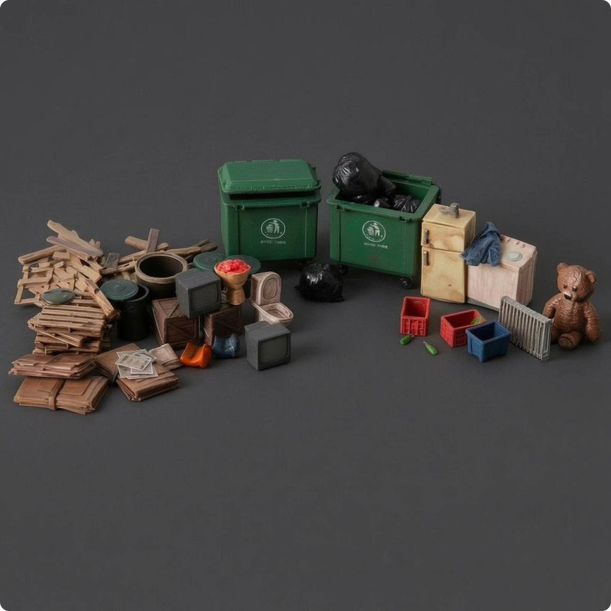 1/64 scale Trash Pile  Diorama Weathered Worn Cluttered Scene Model Realistic