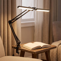 Adjustable LED Desk Lamp with Clamp Articulated twinHead Desk Lamp Flexible Work Light areaSaving for Crafters, Students, Nail Technicians, Home Office, Workbench