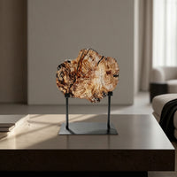Wood Ornament Modern Wooden Piece on Stand Minimalist Sculpture for Entryway Table, Bookshelf, Office Desk