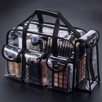 Clear Cosmetic Bag with Shoulder Strap Multiple-Pocket Transparent Makeup Tote with Pockets Large Capacity Clear Makeup Bag for Journeyers