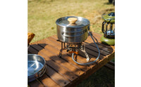 Folding Handle Stainless Steel Camping Cookware Set Lightweight Portable Backpacking Cook Set Compact Stainless Steel Mess Kit Easy to Clean for Campers, Hikers, Backpackers, Hiking, Picnic