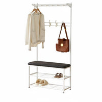 Multi-Functional Design Coat Rack with Shoe Bench Space-Saving Hall Tree Comfortable Cushion Entryway Organizer Strong Load-Bearing for Apartment Dwellers, Homeowners, Families, Hallway, Mudroom, Bedroom