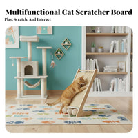 Sisal Cat Scratcher with Toy Balls Solid Wood Frame Sisal Scratching Surface with Toy Low-Shedding Wooden Cat Scratching Board for Indoor Cats