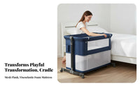 Foldable Design Bedside Co-Sleeper Rocking Function Portable Bedside Sleeper Multi-Functional Newborn Cradle Lockable Wheels for Newborns, Infants, Caregivers, Travel, Bedroom, Living Room