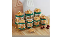 7 Pieces Food Container with Stand Crackle-Glazed Ceramic Jar with Wood Lid Easy to Wipeable Ceramic Container for Pantry