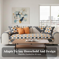 Non-Slip Quilted Patchwork Seat Cover Year-Round Quilted Patchwork Sofa Cover Machine Washable Couch Pad Vintage Design for Guesthouse Operators, Families with Children, Homeowners, Living Room, Lounge Area