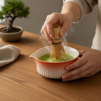 Japanese Matcha Tea Ceremony Set with Spouted Bowl and Bamboo Whisk