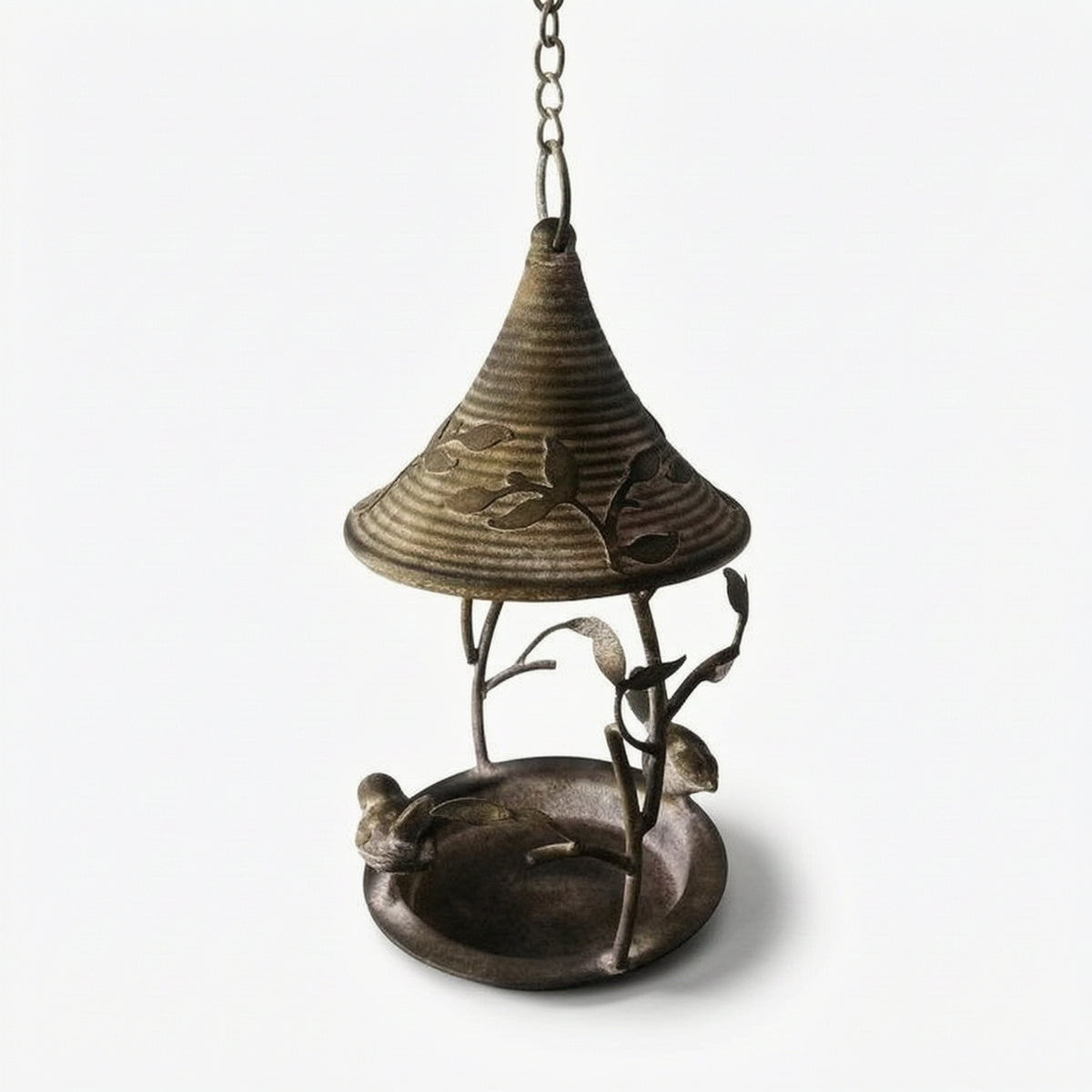 Distressed Bird Feeder with Hanging Chain Weathered Iron Bird Feeder Vintage Weather-Resistant for Gardeners
