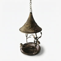 Distressed Bird Feeder with Hanging Chain Weathered Iron Bird Feeder Vintage Weather-Resistant for Gardeners