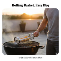 Rolling Grill Basket 360 Degree Rotation Rolling Grilling Basket Anti-Scald Handle Cylindrical BBQ Mesh Cage for Outdoor, Camping, Tailgating