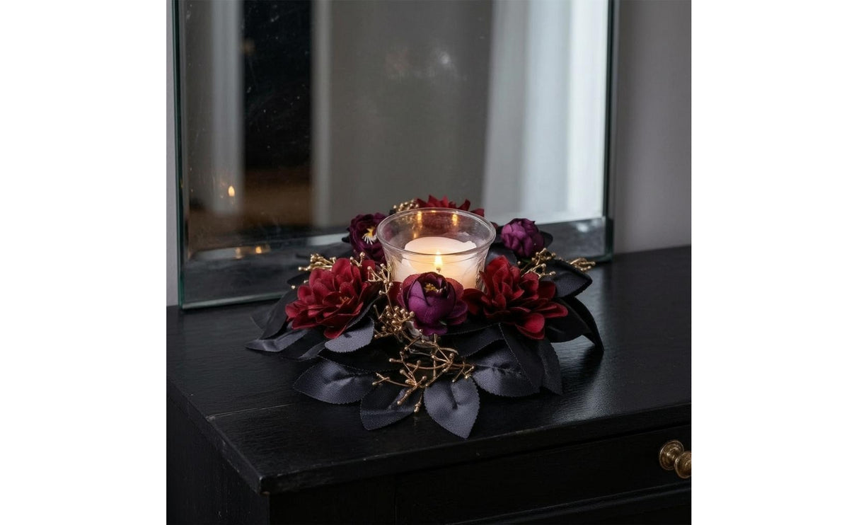 Artificial Rose Candle Collar Gold-Toned Accents Candle Collar Wreath