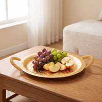 Serving Tray with Handles Gold-Tone Metal Serving Tray Round for Dining Table