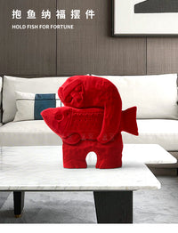 Modern Minimalist Flocked Fish Figurine for Tabletop Decor