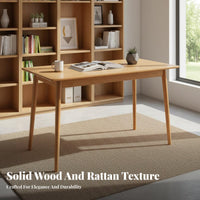 Solid Wood Rattan Chair Versatile Design Cane Back Dining Chair Strong Load-Bearing Household Furniture for Business Owners, Study Room, Kitchen, Cafe