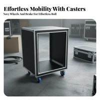 Heavy Duty Shockproof 19-Inch Rack Case Long-Lasting Construction Unobstructed Frame Amplifier Rack Portable DJ Road Case Front and Rear Rails for DJs, Musicians