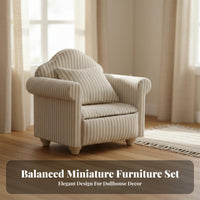 3 Pieces Upholstered 1:12 Scale Couch Set Realistic Design 1/12 Scale Living Room Furniture Includes Pillows Dollhouse Sofa Set Handmade for Hobbyists, Collectors