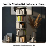 Nordic design 360 rotating bookshelf Space-Saving Revolving Book Tower adaptable Use bookshelf Large Capacity for Apartment Dwellers, Homeowners, Living Room, Bedroom, Home Office, Playroom