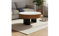 2 Pieces Light Luxury Design Wood and Stone Coffee Table Set Multi-Material Round Coffee Table Set for Lounge Area