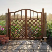 Wooden Lattice Gate Weather-Resistant Arched Double Garden Gate Anti Carbonized Fir Wood Fence for Homeowners, Yard, Vegetable Bed, Patio