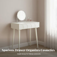 French design Extendable Dressing Table with Side Cabinet Space-Saving Design Makeup Desk Large Storage Capacity Vanity Set Matching Stool for Adults, Teen Girls, Teenagers, Small Spaces, Cloakroom, Apartment, Dorm Room