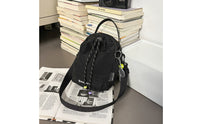 Adjustable Strap Woven Crossbody Bag Grid Pattern Drawstring Shoulder Bag Lightweight Personal Accessory Top Handle