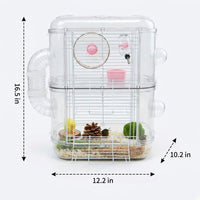Multi-Layer Hamster Cage with External Tubes, Transparent Acrylic 3 Tier Structure, Deluxe Enclosure for Syrian Hamsters Includes Accessories