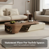 two-levellevel Wooden Coffee Table Minimalist design Living Room Furniture Vintage Aesthetic for Homeowners, Apartment Dwellers, Lounge Area, Bedroom, Office
