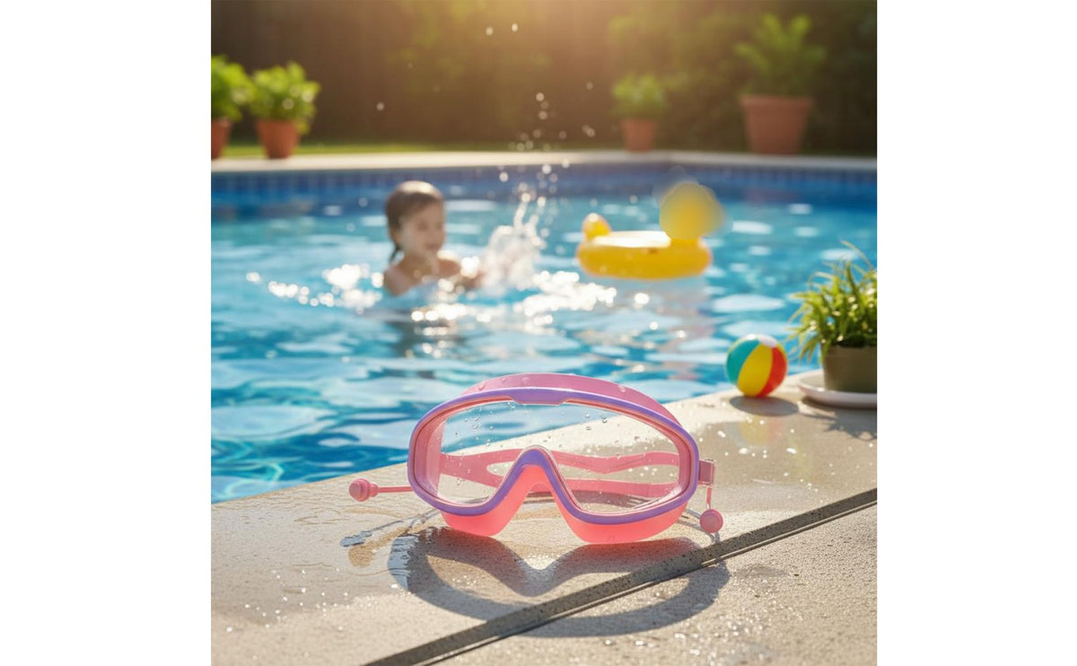 Anti-Fog Kids Swim Goggles with Earplugs Crystal Clear Lens Children's Large Frame Swimming Glasses Waterproof Kids Swim Goggles Soft Silicone Seal for Boys, Girls, Toddlers, Pool, Beach
