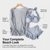 Swimsuit and Bikini Set for Women with High Waist Slimming Bottoms, Padded Triangle for for Sunbathing