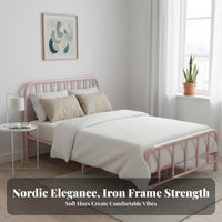 Metal Slat Bed Sturdy Construction Metal Slat Bed Frame Heavy Duty Wrought Iron Bedstead for Homeowners, Rental Property, Dorm Room, Apartment
