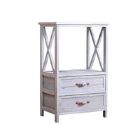 Farmhouse design End Table with Drawer and Basket Distressed Finish Nightstand Multi-Functional Bedside Cabinet space-saving Size for Homeowners, Apartment Dwellers, Small Spaces, Hallway, Entryway, Living Room