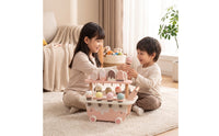 Toy Ice Cream Cart Pastel Wooden Play Cart with Desserts Sturdy Pretend Play Dessert Stand for Kids