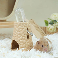Ceramic Hamster Water Bottle with Hamster Hide, Floor-Standing Ceramic Water Bottle for Gerbils, Chew-Resistant Anti-Leak Design, 11x10x13cm