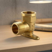 Shiny Wall-Mount Elbow Fitting Gold-Toned Brass Elbow Fitting Compact Corrosion-Resistant