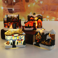 Resin Christmas House Miniature Landscape with Light for Holiday Decor