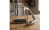 Silver Metal Frame Children's Stirrups Black Step Platform Anti-Slip Stirrups Rounded Arch Shape Stainless Steel Stirrup Extended Opening for Children