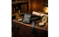 Embossed Pattern Steampunk Waist Pouch Brass-Tone Rivets Adjustable Waist Pouch