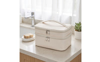 Double-Layer Makeup Bag Zippered Double Layer Cosmetic Bag PU Cosmetic Organizer Soft Long-Lasting for Travelers, Vanity