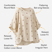 Tops for Women UK Summer Casual Wear with Round Neck, Plus Size with Batwing Sleeves to Hide Belly, Loose Fit Polyester Blend
