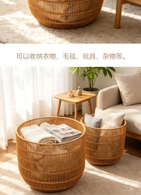 Rattan-Style Laundry Basket for Bedroom, Hotel Towel Bin, Toy Storage, Blue